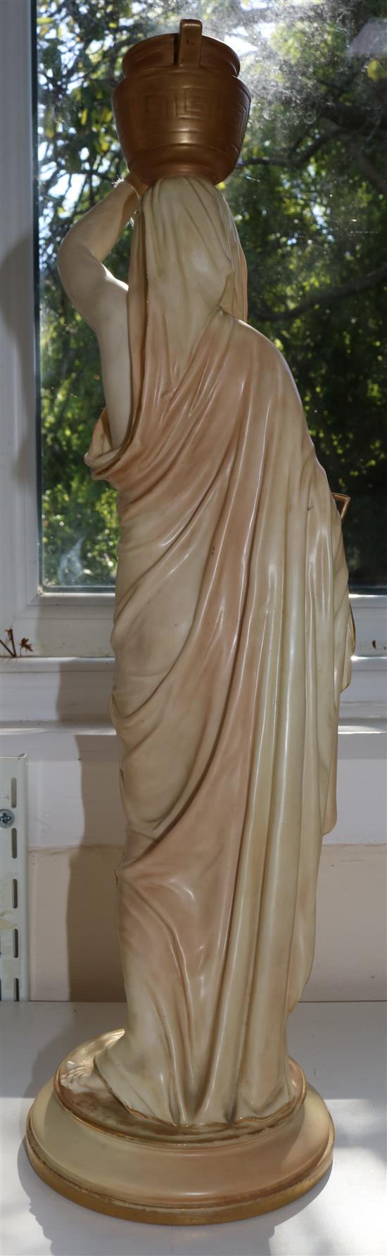 A Royal Worcester blush ivory figural lamp, date code for 1900, 51.5cm